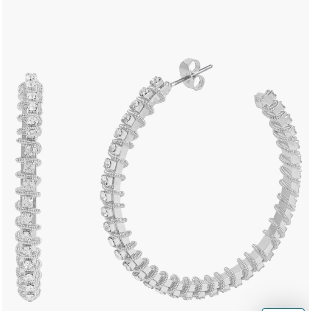 Savvy Cie 18k White Gold Plated CZ Wrapped Hoop Earrings